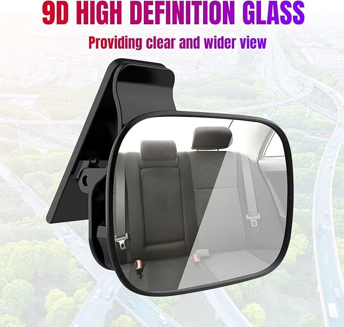 Car Interior Rearview Baby Mirror, Universal Wide Angle Convex Mirrors Clip On Mirror for Infant Toddler Child Backseat, 360° Freely Adjustable. (Black)-BubblyBeeBaby