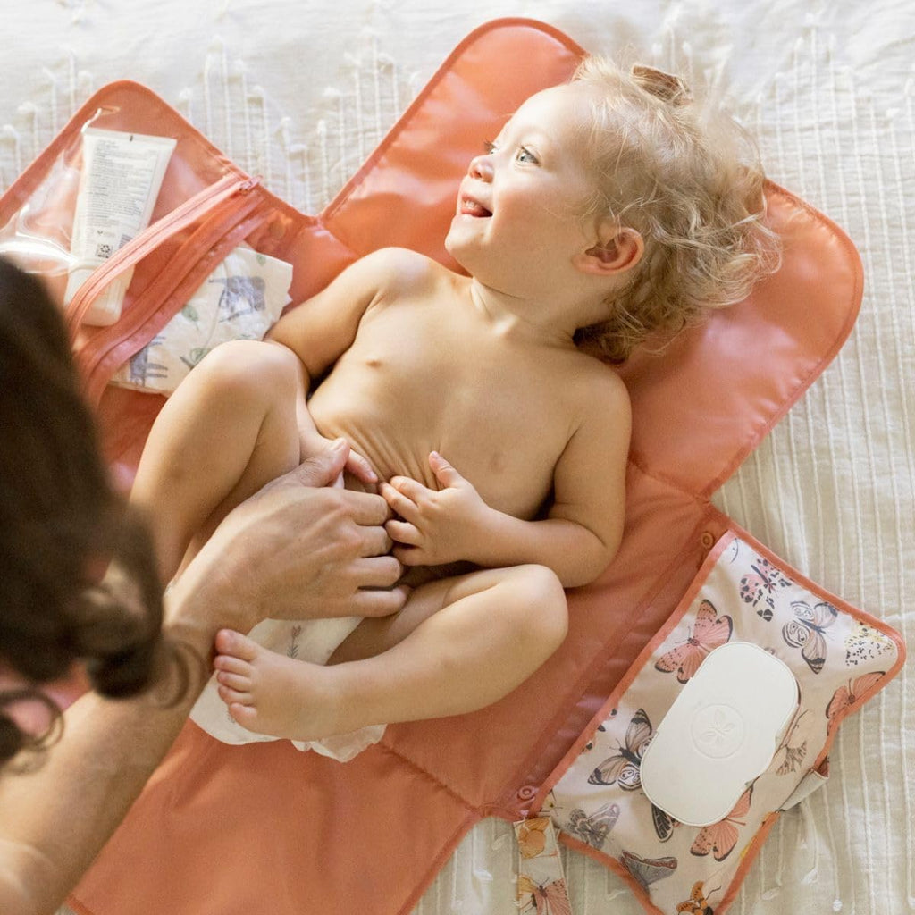 Tiny Twinkle Portable Diaper Changing Pad-Foldable Waterproof Changing Mat&Portable Changing Pad for Travel,Baby Changing Station with Smart Wipes Pocket&Storage (Flutter)