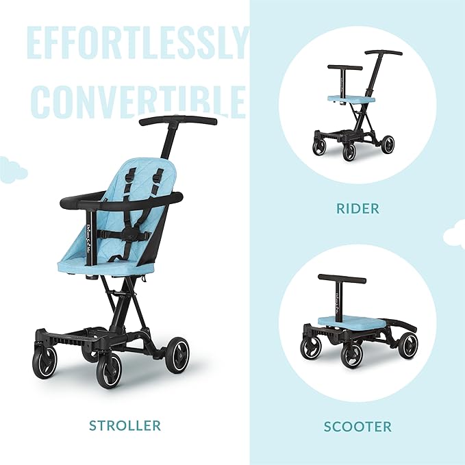 Dream On Me Lightweight and Compact Coast Rider Stroller with One Hand Easy Fold, Adjustable Handles and Soft Ride Wheels, Sky Blue-BubblyBeeBaby