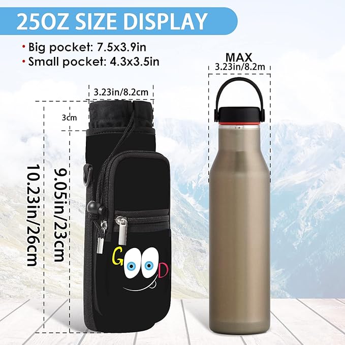 25/32/40/64oz Water Bottle Bag Holder Carrier-Insulated Crossbody Sling Case Sleeve with Strap & Pockets for Men Women Gym Cycling Travel Walking Hiking Camping-BubblyBeeBaby