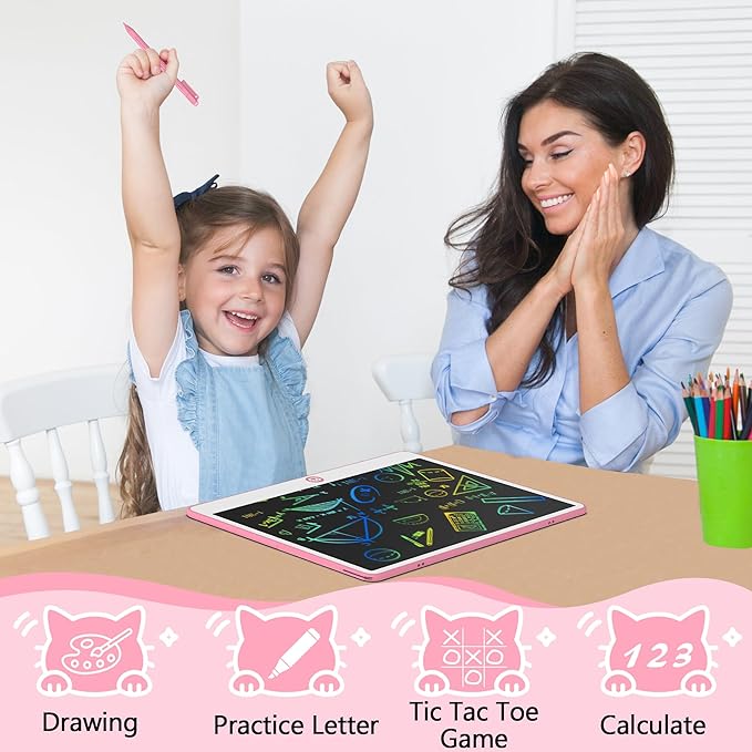 Hockvill LCD Writing Tablet for Kids 16 Inch, Toys for Girls Boys Drawing Pad for 3 4 5 6 7 Year Old Kids Toys, Easter Basket Stuffer for Kids, Toddler Doodle Board Travel Essentials - Pink-BubblyBeeBaby