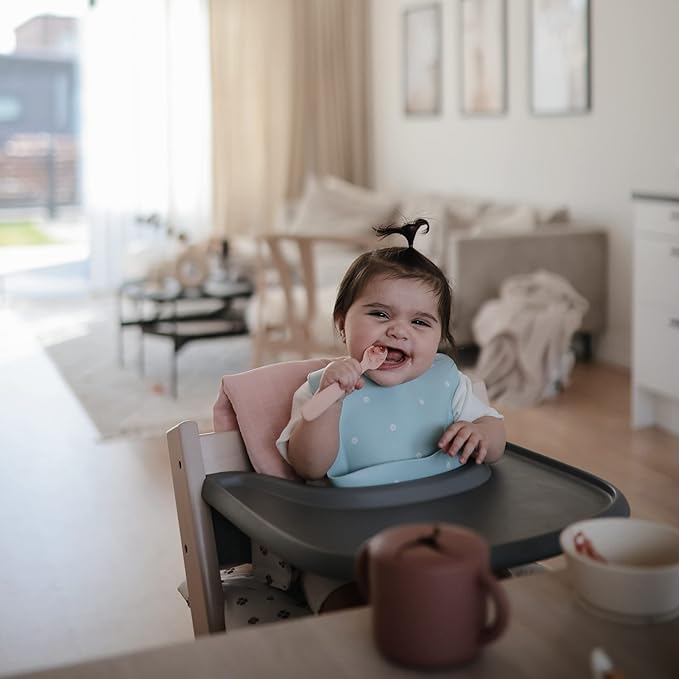 mushie Silicone Baby Bib | Adjustable Fit Waterproof Bibs (White Daisy)-BubblyBeeBaby