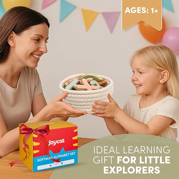 JoyCat Silicone Alphabet Magnetic Letters, 26 Uppercase ABC Fridge Magnets for Toddlers & Kids, Baby Learning Refrigerator Toy Set, Preschool Birthday Gifts for Boys Girls Age 1+ (Muted Color)-BubblyBeeBaby