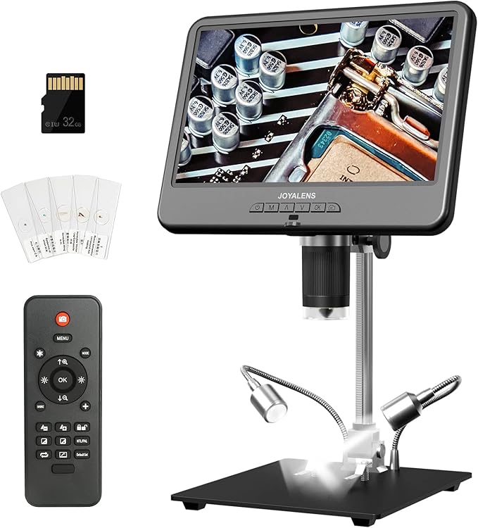 JL210 10.1'' Digital Microscope for Adults, Coin Magnifier Microscopes Full View for Error Coins, Soldering Electronics Microscopes Camera, 8 LED, 12.6" Metal Stand, PC View, 32GB-BubblyBeeBaby