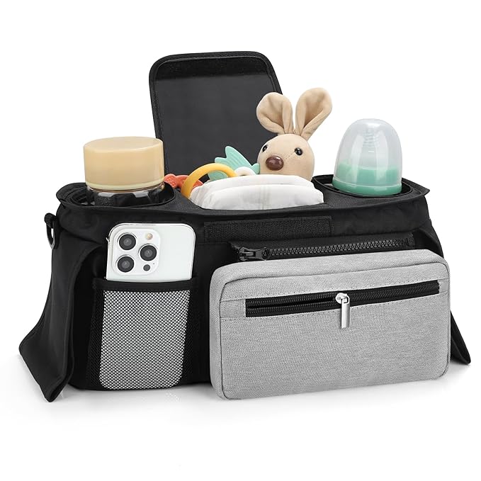 Accmor Universal Stroller Organizer with Insulated Cup Holder Detachable Phone Bag and Shoulder Strap,Stroller Bag Caddy Organizer Fits for Uppababy, Baby Jogger, Britax Strollers-BubblyBeeBaby