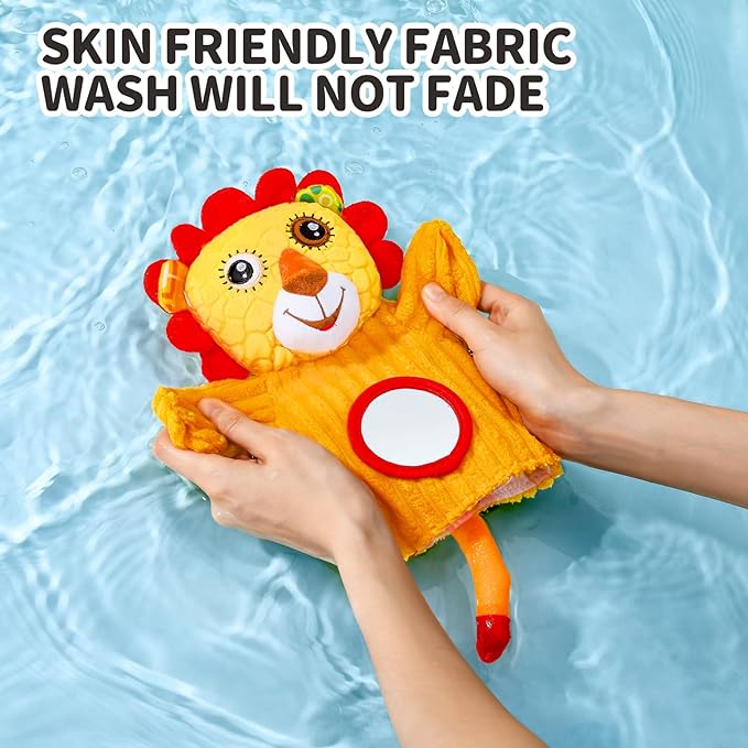 Jollybaby Hand Puppets Baby Toy 0-6-12 Months, Plush Stuffed Animal Hand Puppets Toys for Kids，Sensory Doll with Rattle and Mirror for Toddler，Social Emotional Play Therapy Toys for Boy Girl Gift-BubblyBeeBaby