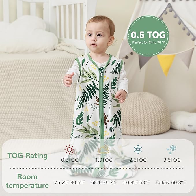 JELLYMONI Baby Sleep Sack 12-18 Months 100% Cotton Wearable Blanket, 0.5 TOG Soft Lightweight Toddler Sleeping Sack 3 Pack 2-Way Zipper Newborn Sleep Sacks-BubblyBeeBaby