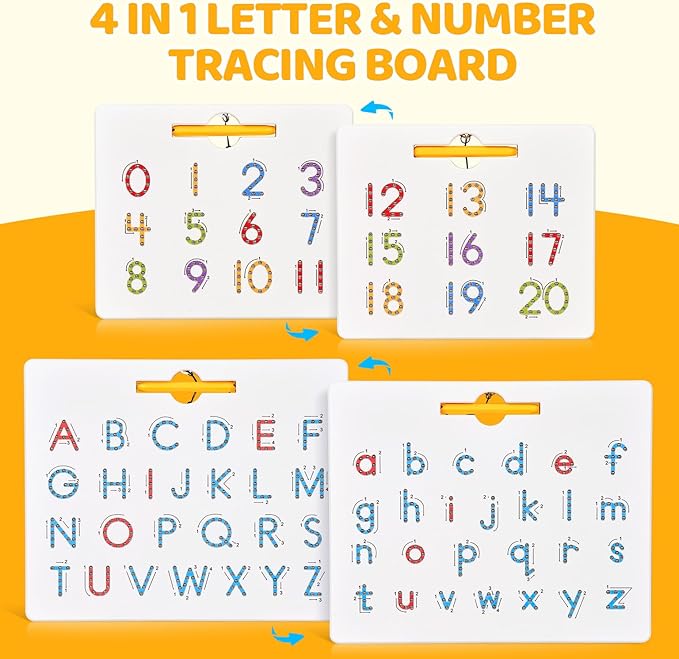 GAMENOTE Double Sided Magnetic Letter & Number Board Set - Alphabet & Numbers Tracing Board for Toddlers, ABC Uppercase & Lowercase Practicing, Math Learning, Educational Toys for Kids-BubblyBeeBaby