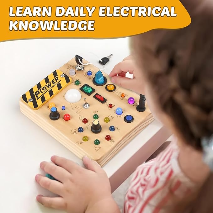 Joyreal Montessori Toddler Busy Board, 19 Led Wooden Sensory Board Educational Toy, Montessori Toys for 1-6 Year Old, Travel Toys Gifts for Toddlers Boys and Girls-BubblyBeeBaby