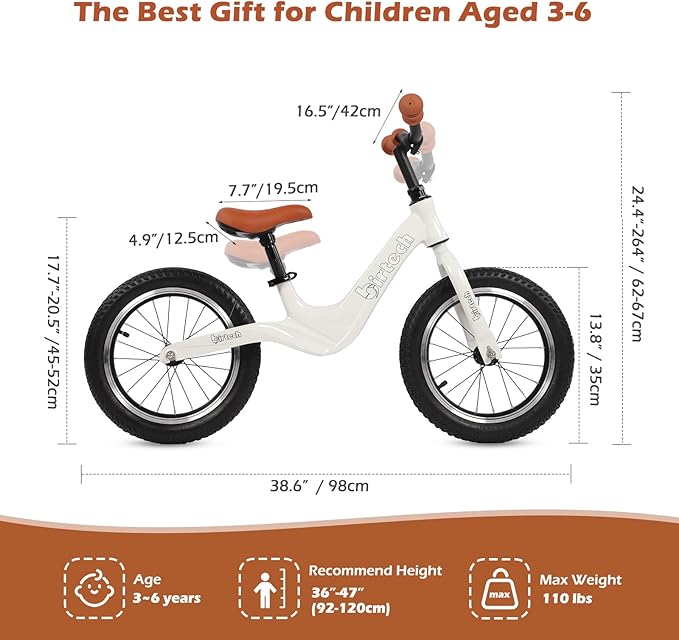 14" Kids Balance Bike for 3,4,5,6 Year Old Boys and Girls, Air Tires with Magnesium Alloy Frame, Lightweight No Pedal Toddler Training Bicycle-BubblyBeeBaby