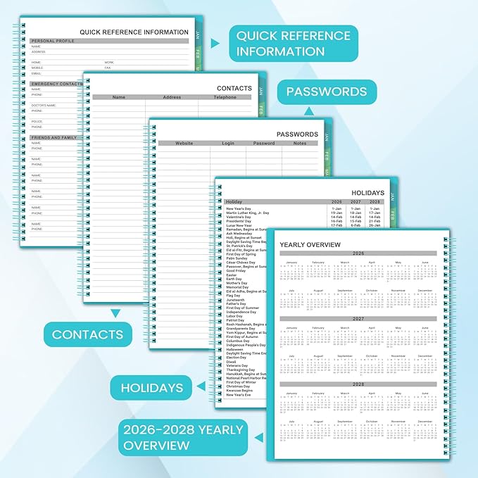 2026 Monthly Planner/Calendar - 2026 Planner, JAN 2026-DEC 2026, 12-Month Planner with Colorful Tabs, 2026 Calendar Planner for Daily Organizing - Waterproof Cover (8" x10", Monthly Pages & Notes, Blue)-BubblyBeeBaby