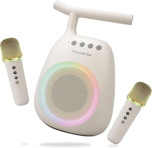 Karaoke Machine for Kids Adults Portable Bluetooth Speaker with 2 Wireless Microphones LED Lights Artistic Design 8-Hour Battery Support Family&Party Choice Fun for All Ages Gifts-BubblyBeeBaby