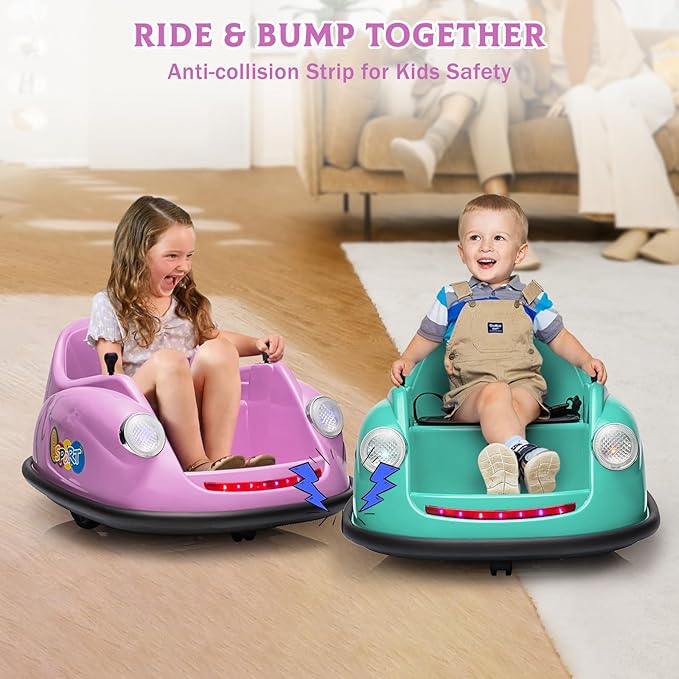 12V Bumper Car for Toddlers, Electric Toy Ride on Battery Car with Kids W/Parent Remote Control, 2-Speed, 360 Degree Spin, Music & LED Lights for Kids, Purple-BubblyBeeBaby