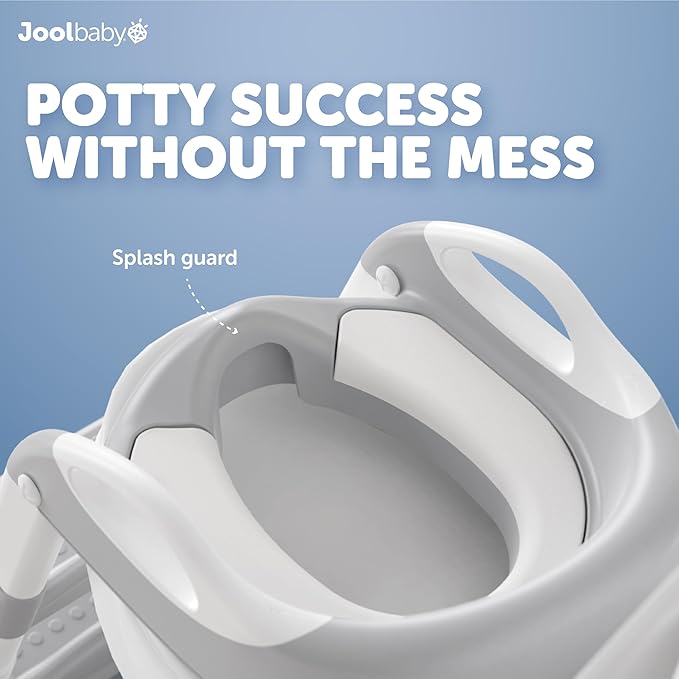 Jool Baby Potty Training Seat with 2 Step Ladder for Toddlers - Soft Cushioned Seat & Splash Guard, Adjustable Height (Gray)-BubblyBeeBaby