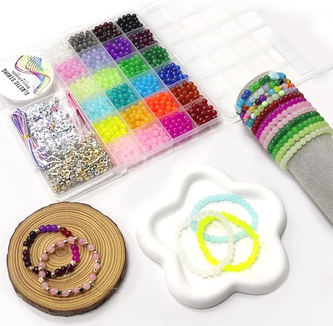 JULIMAIDONG 6mm Glass for Bracelets 1400pcs, 24 Colors Round Crystal Glass Bracelet Making Kit for Jewelry Making Kits Bead DIY Crafts with Spacer Charms Accessories (6mm, 24Color)-BubblyBeeBaby