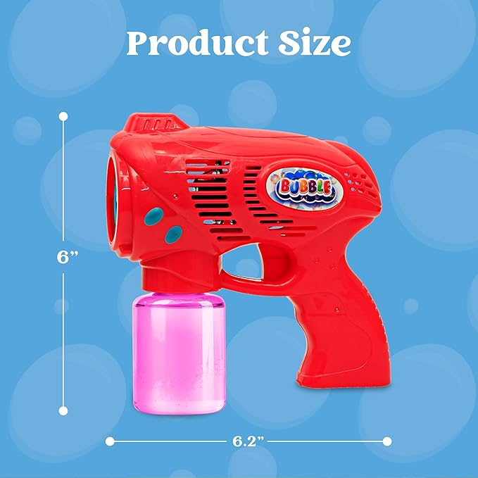 JOYIN 2 Bubble Guns with 2 Refill Solution (10 oz Total), Bubbles Maker, Blower, Machine Gun Blaster for Kids, Toddlers, Outdoors Activity, Party, Birthday Gift, Easter Toys (Blue+Red)-BubblyBeeBaby