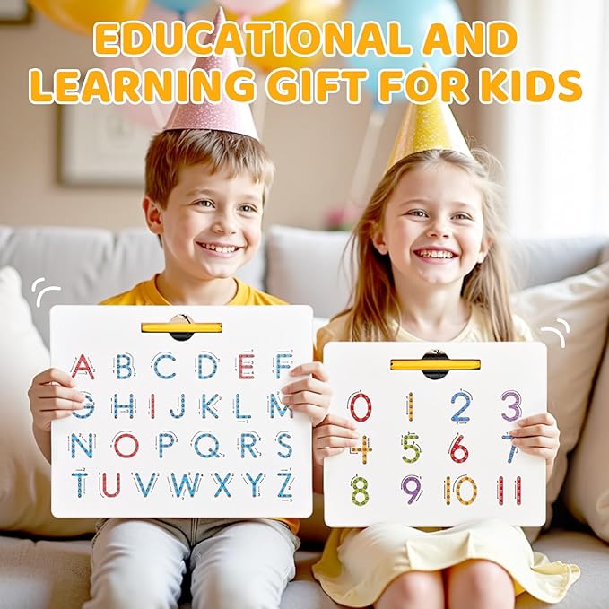 GAMENOTE Double Sided Magnetic Letter & Number Board Set - Alphabet & Numbers Tracing Board for Toddlers, ABC Uppercase & Lowercase Practicing, Math Learning, Educational Toys for Kids-BubblyBeeBaby