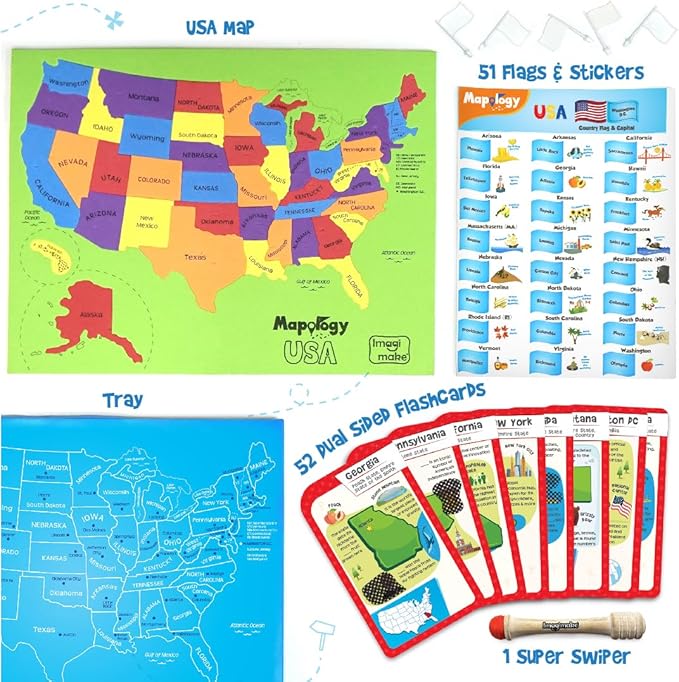 Imagimake Mapology United States Flash Card Puzzle with Flags, Country- Capitals | Educational Toys for Kids Ages 5-8 | Learn Geography Puzzles for kids Ages 8-10 | Christmas Gift for Boys & Girls-BubblyBeeBaby