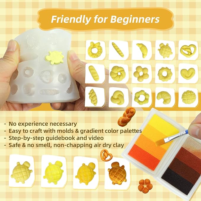 iLAND Cute Crafts for Teens Women Adults of DIY Air Dry Clay Art Mini Food, Modeling Clay Kit for Fun Date Night Craft Set Realistic 1/12 Scale Accessories for Dollhouse Kitchen Creative Crafting Gift-BubblyBeeBaby