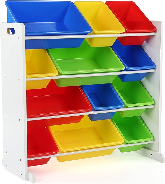 Humble Crew Kids Toy Storage Organizer with 12 Plastic Bins, White/Primary – Removable Bins for Playroom, Bedroom, Toddler Furniture for Boys and Girls Ages-BubblyBeeBaby