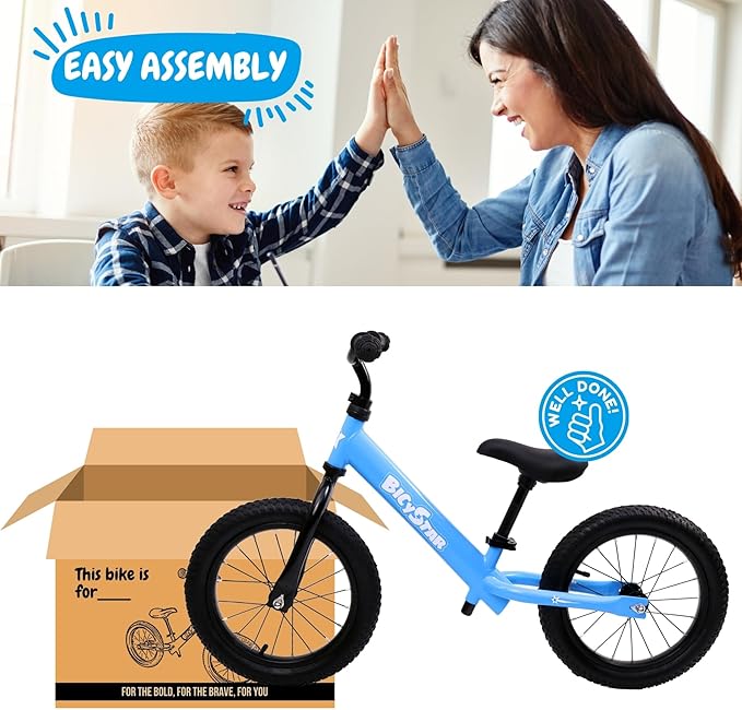 14 Inch Balance Bike for Kids 3-7 Year Old, Kids Bike with No Pedals, Air Rubber Tires, Adjustable Height, Pedalless Kids Bicycle for Boys, Girls-BubblyBeeBaby