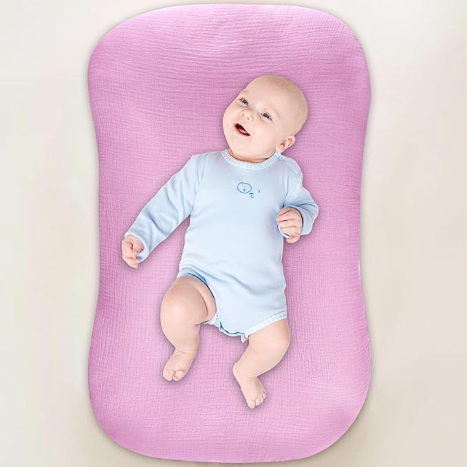Hooyax Muslin Baby Lounger Cover Soft Organic Cotton Slipcover Fits Newborn Lounger for Baby Boys and Girls (Lavender)-BubblyBeeBaby