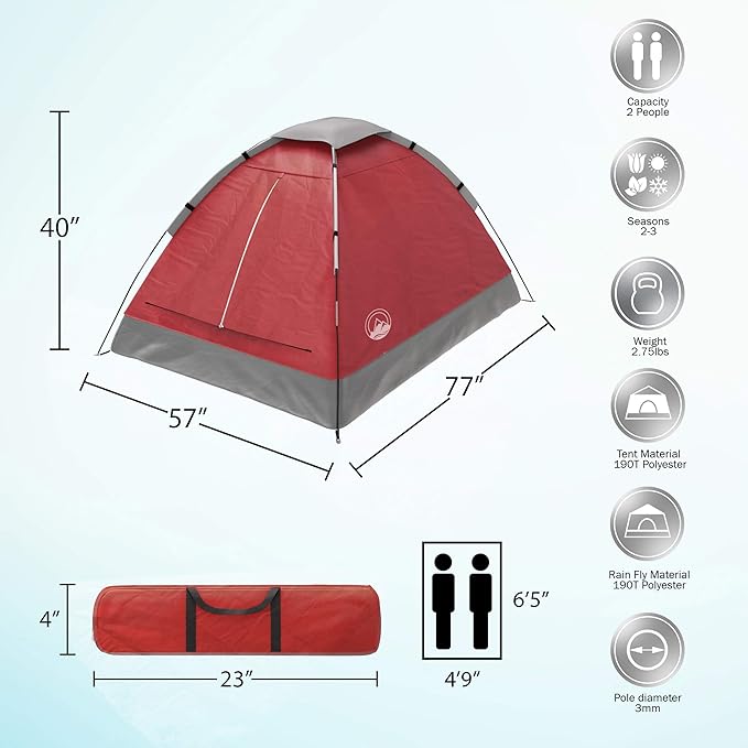 2-Person Dome Tent – Easy Set Up Shelter with Rain Fly and Carrying Bag for Camping-BubblyBeeBaby