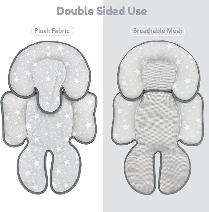 Infant Car Seat Insert, 2 in 1 Reversible Baby Car Seat Head & Body Support Cushion Pillow for Newborn,Soft Newborn Carseat Head Support Pad for Carseats, Strollers, Swings, Bouncers-BubblyBeeBaby