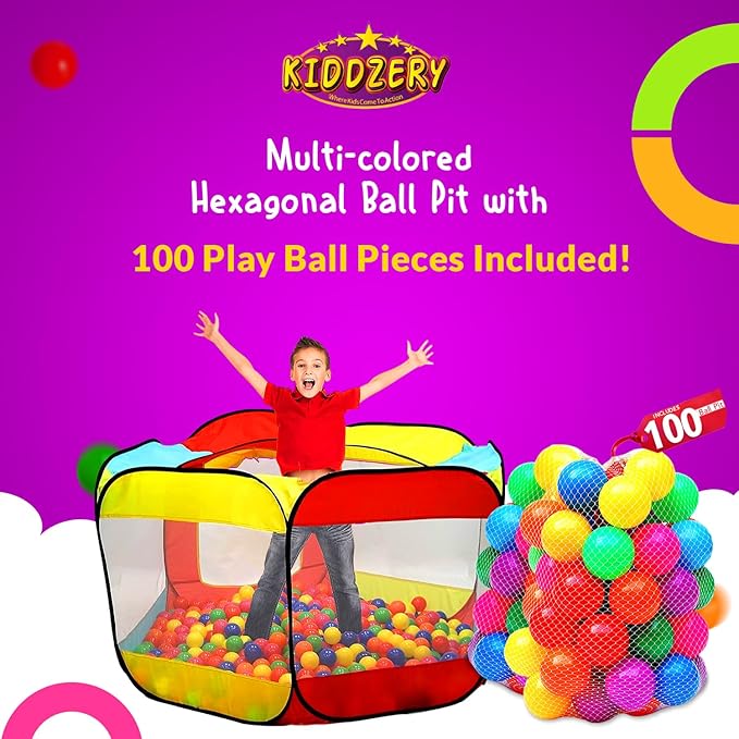 Kids Ball Pit Pop Up Large Tent for Toddlers - Indoor & Outdoor Gift Toys for Infants Girls & Boys, Baby Playpen with Zippered Storage Bag, 100 BallPit Balls Included-BubblyBeeBaby