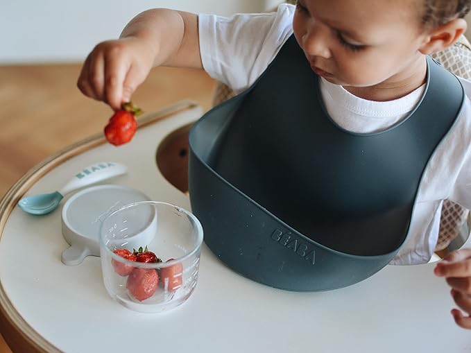 BEABA Silicone Baby Bib, Made with Soft Supple Silicone, Baby Bibs with Baby Food Catcher, Baby Essentials for Baby Feeding-BubblyBeeBaby