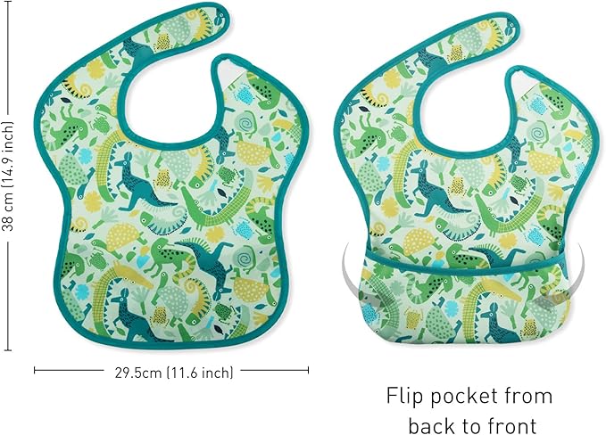 Mess Proof Baby Bib 3 Pack, Waterproof Led Weaning Baby Feeding Bibs with Food Catcher, Travel Feeding Bibs-BubblyBeeBaby