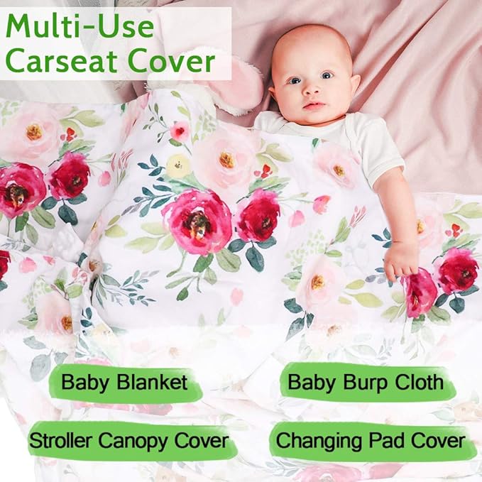 TANOFAR Car Seat Cover Baby, Carseat Covers Baby Boy Girl, Peekaboo Opening Infant Car Seat Cover for Winter, Warm & Cozy, Watercolor Floral-BubblyBeeBaby