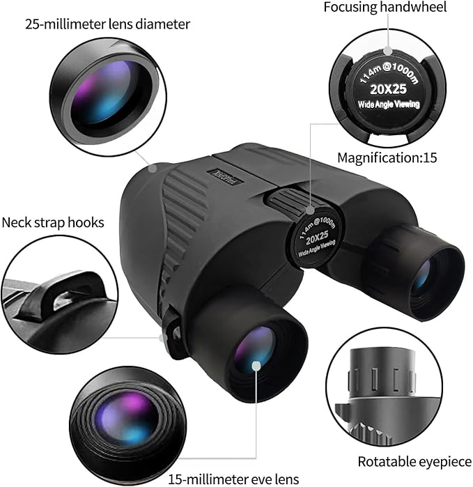 20x25 Compact Binoculars with Strap for Kids and Adults, Sharp Clear, Mini Low Weight Binoculars for Bird Watching,Hiking Outdoor, Cruise Ship,Concert-BubblyBeeBaby