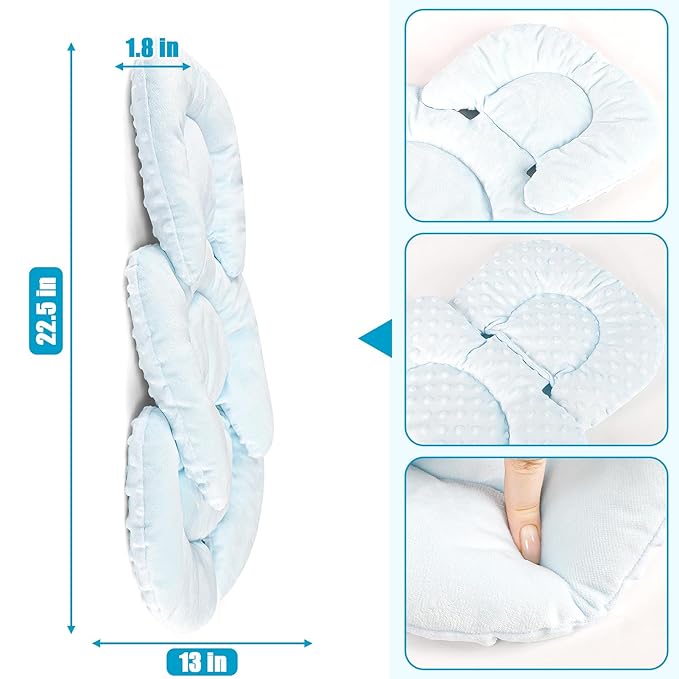 GFU Infant Car Seat Insert Head and Body Support, Reversible Newborn Insert for Carseat with Strap Pads, Soft Stroller Cushion Pillow Insert for Boys and Girls, Fits for Stroller, Swing, Lightblue-BubblyBeeBaby