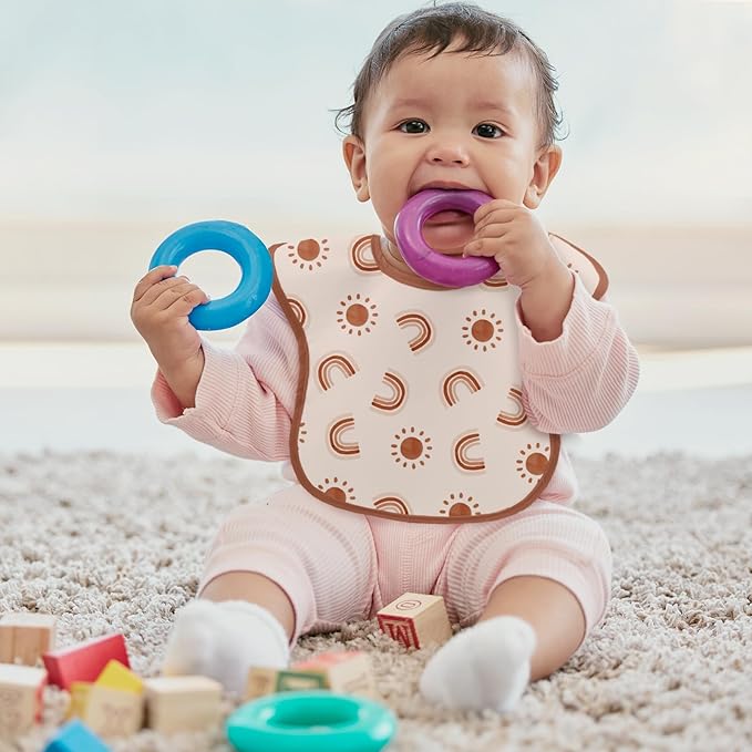 Mess Proof Baby Bib 3 Pack, Waterproof Led Weaning Baby Feeding Bibs with Food Catcher, Travel Feeding Bibs-BubblyBeeBaby