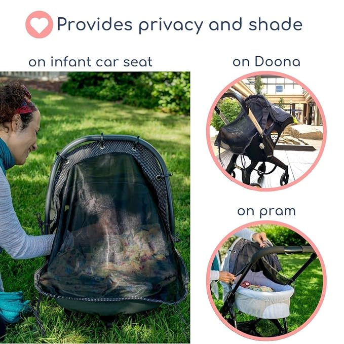 Stroller Sun Shade - Universal UV Protection Cover for Strollers Sunshade with See Through, Clip-On Sun Blocker, Sun Shield for Baby, Breathable Adjustable Fit, Full Coverage, Medium-BubblyBeeBaby