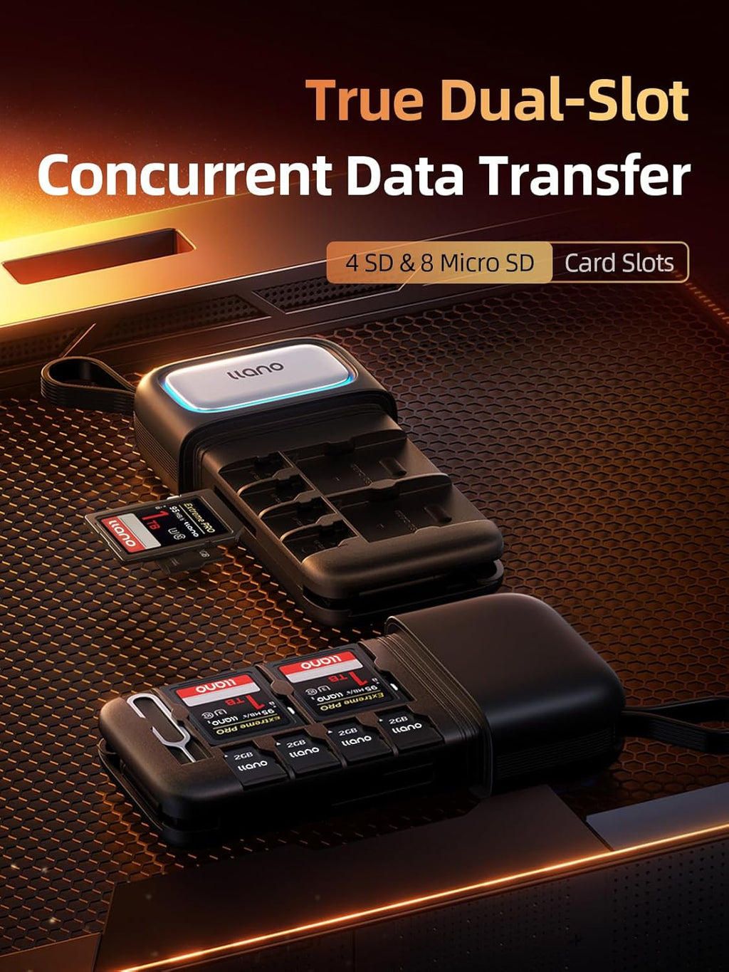 llano 2-in-1 High-Speed SD/Micro SD Card Reader Adapter(UHS-I Supported),Holder Case, Built-in Slot Storage, Compatible with iPhone, Android, PC, MacBook, Laptop, Dual Slot, USB Type-C 3.2 Gen1