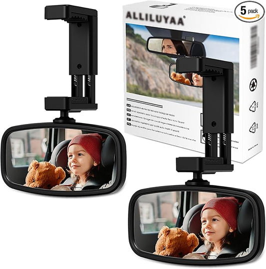 360-Degree Baby Car Mirror for Rear-Facing Seats,Kids Safety Mirrors with Tool-Free Installation,Kids Rear View Mirror BPA-Free Shatterproof & ASTM Certified (Adjustable 14"-22") (2 Pack)-BubblyBeeBaby