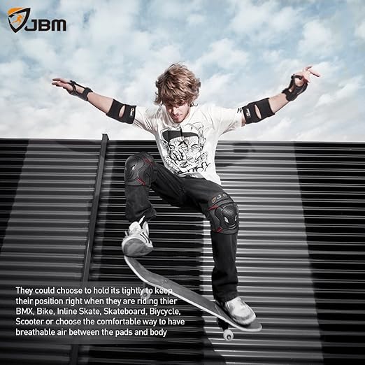 JBM Adult Youth Bike Knee Pads and Elbow Pads with Wrist Guards Protective Gear Set for Biking, Riding, Cycling and Multi Sports Scooter, Skateboard-BubblyBeeBaby