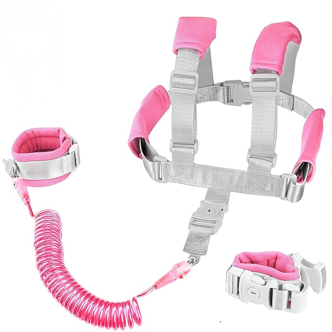 2 in 1 Toddler Leash Anti Lost Wrist Link Pink Safety Harness with Lock for Kids, Baby Leash Anti Lost Wrist Link Safety Wrist Link for Toddlers(Pink 8.2 Ft) …-BubblyBeeBaby