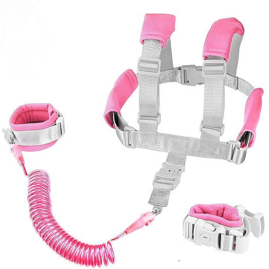 2 in 1 Toddler Leash Anti Lost Wrist Link Pink Safety Harness with Lock for Kids, Baby Leash Anti Lost Wrist Link Safety Wrist Link for Toddlers(Pink 8.2 Ft) …-BubblyBeeBaby
