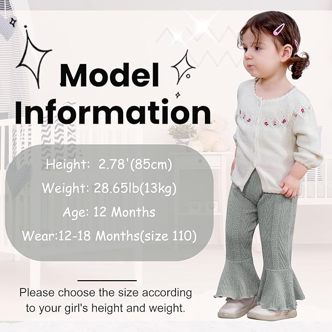 2 Pack Toddler Baby Girl Pants Flare Leggings Ribbed Knit Newborn Bell Bottoms Solid Ruffle Infant Pants for Girls-BubblyBeeBaby