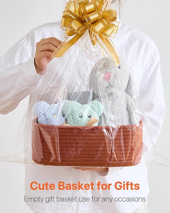 KALLAX Small Woven Basket, 12 x 8 x 4.5 Inches, Storage Basket for Organizing, Cute Small Rope Shelf Closet Cube Storage Bins Baskets for Shelves, Dog Toy Gift Baskets Empty, 3 Pack Rust Red-BubblyBeeBaby