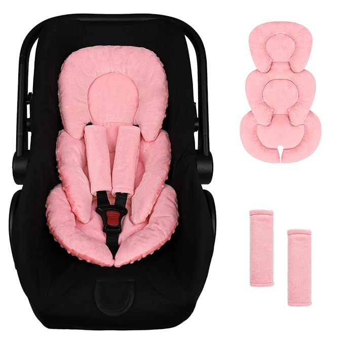 GFU Infant Car Seat Insert Head and Body Support, Reversible Newborn Insert for Carseat with Strap Pads, Soft Stroller Cushion Pillow Insert for Boys and Girls, Fits for Stroller, Swing, Red-BubblyBeeBaby