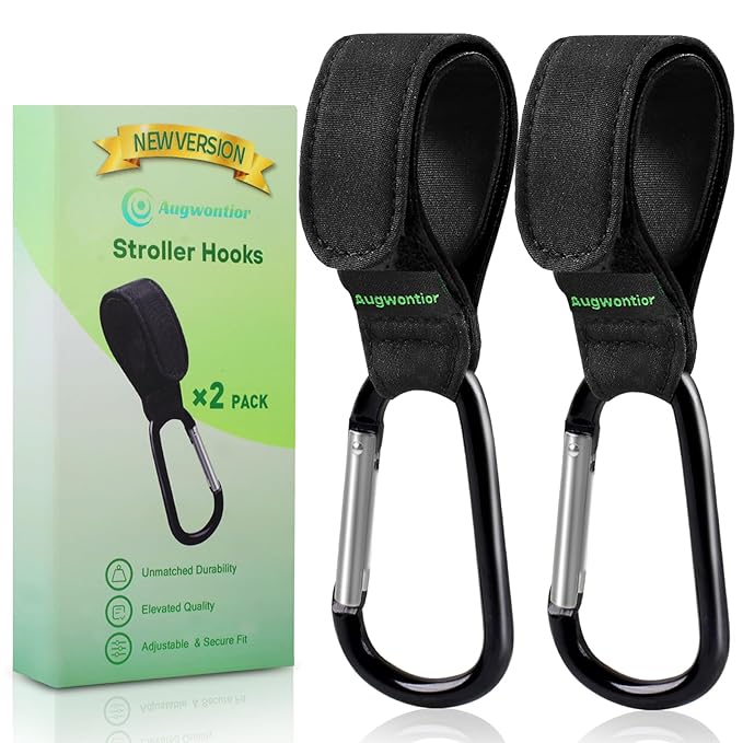 Stroller Hooks for Bags, 2 Pack Non-Slip Stroller Clips and Hooks, Adjustable Stroller Carabiner Clip, Baby Stroller Accessories, Hooks for Bike, Scooter, Wheelchair, Walker by Aguwontior-BubblyBeeBaby
