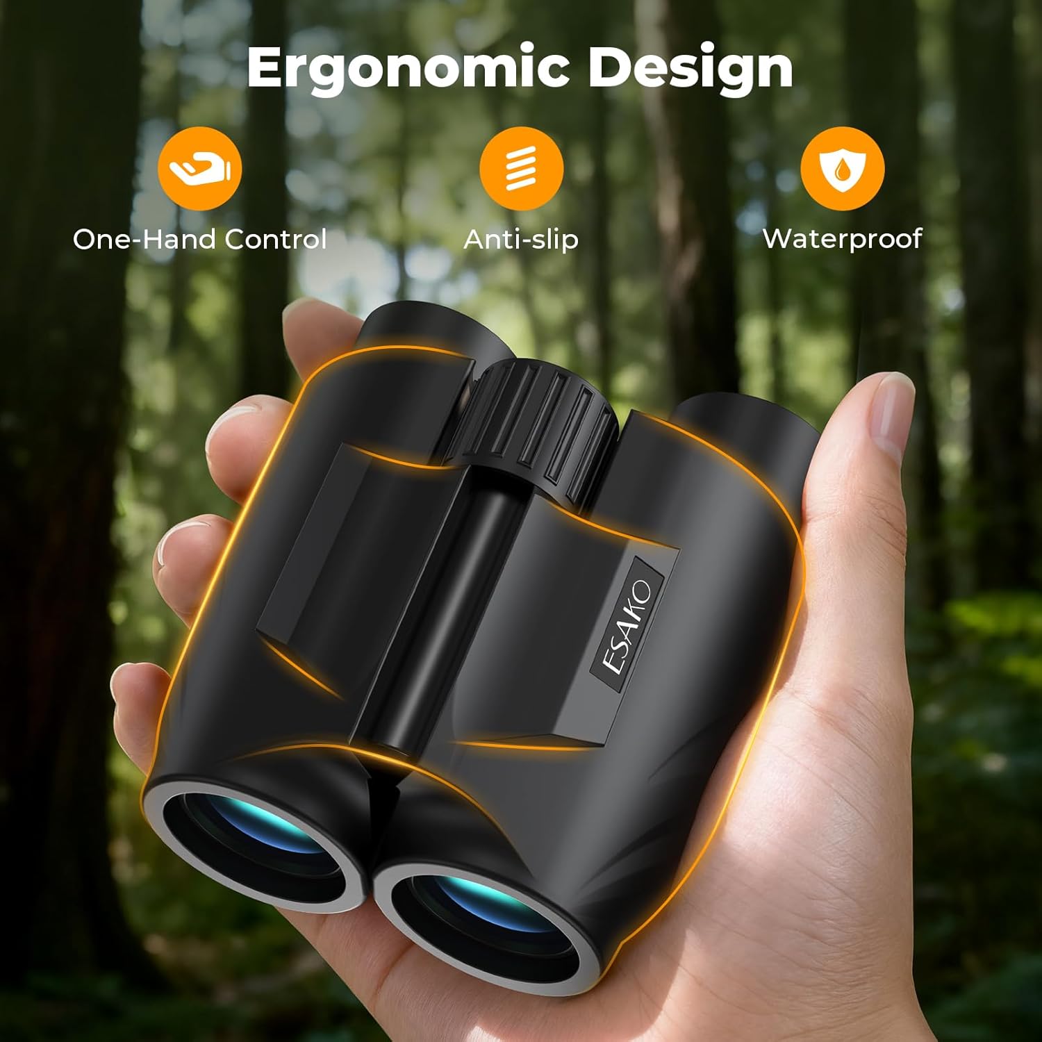 ESAKO 12x30 High Powered Binoculars for Adults & Kids, Compact Waterproof Binocular with Low Light Vision & Large Eyepiece, Easy Focus Small Binoculars for Bird Watching, Hunting, Travel, Sightseeing