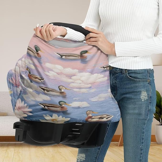 Binienty Baby Car Seat Cover - Lotus Duck Animal Print Multi-Use Car Seat Canopy Carrier Cover for Baby Boys Girls Shower Gifts-BubblyBeeBaby