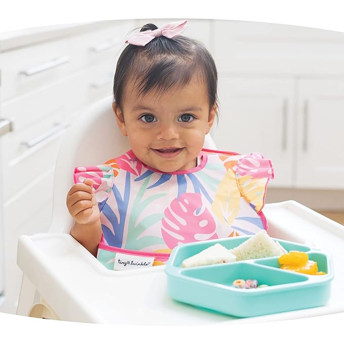 Tiny Twinkle Mess Proof Baby Bibs for Eating - Waterproof, Wipeable Bibs - Toddler Bibs - Travel Friendly - PFAS, PVC, BPA, Phthalate Free - Baby Food Bibs(3 Pack, Loved Girl)-BubblyBeeBaby