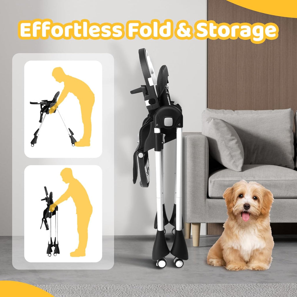 JOYMOR Foldable Baby High Chair, 4 in 1 Convertible Highchair for Eating, Height Adjustble and Multiple Recline, Compact Foldable Design for Easy Storage (Black)