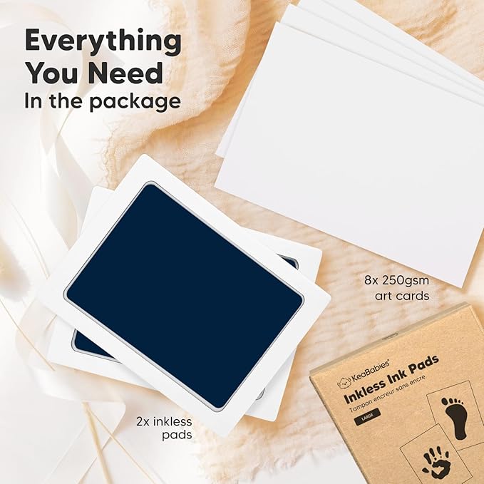 2-Pack Inkless Baby Hand and Footprint Kit - Mess Free Ink Pad for Newborn Keepsake, Dog Nose & Paw Print Kit, Clean Touch Ink Pad for Baby Hand & Footprints, Ideal New Mom Gifts (Navy, L)-BubblyBeeBaby